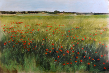 Contemporary work named « paysage aux coquelicots », Created by CORINNE QUIBEL