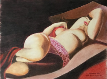 Named contemporary work « DÉCONTRACTION SUR LE SOFA », Made by JACQUES TAFFOREAU