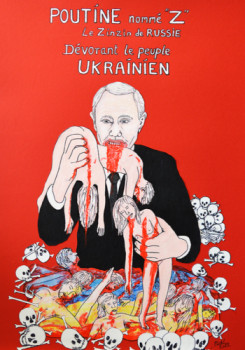 Named contemporary work « Z le Zinzin de Russie dévorant le peuple Ukrainien », Made by MICHEL BOETTCHER