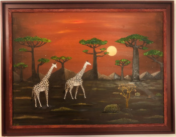 Contemporary work named « Girafes et lune rousse », Created by FRANK
