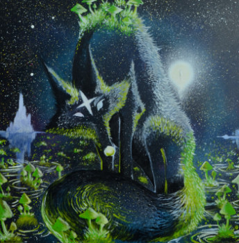 Contemporary work named « Galactic wolf », Created by ERRESEA AZULYS