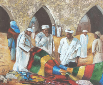 Named contemporary work « Marchand de tapis au Maroc 1 », Made by PATRICK LEMIERE