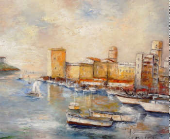 Named contemporary work « Marseille vieux port 1 », Made by PATRICK LEMIERE