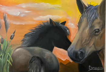 Named contemporary work « Les chevaux », Made by DAMOIZEAU