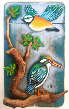 Contemporary work named « Oiseaux exotiques sur une branche », Created by CHRISTOUCHEDUBOIS