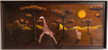 Contemporary work named « Girafes et lune rousse '( Jogging Nocturne ) », Created by FRANK