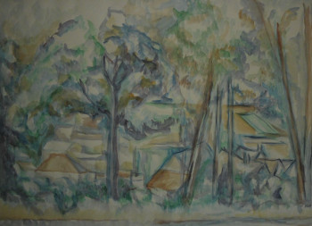 Named contemporary work « VILLAGE VU A TRAVERS DES ARBRES 1890 », Made by FAYARD