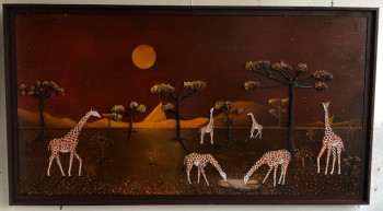 Contemporary work named « Girafes et Lune rousse ( Le Bivouac ) », Created by FRANK