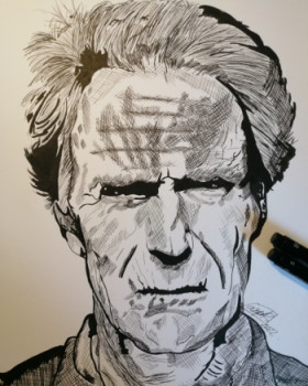 Named contemporary work « Clint Eastwood Realistic Drawing », Made by VICTOR LUSSAUT