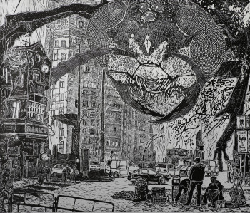 Contemporary work named « La rue, le péril et la ruche [dyptique]. », Created by KRISTINA BUGA