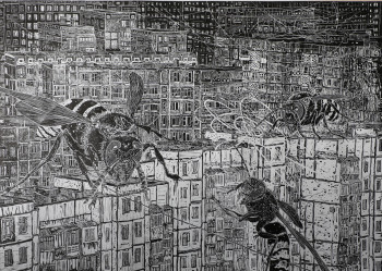 Contemporary work named « La rue, le péril et la ruche [dyptique].1 », Created by KRISTINA BUGA