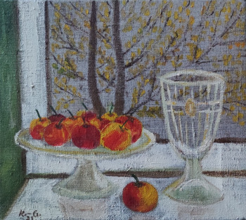 Named contemporary work « Nature morte aux pommes et à la tasse 1 », Made by KOZAR