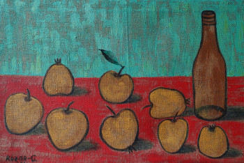 Named contemporary work « Nature morte aux pommes jaunes », Made by KOZAR