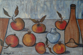 Named contemporary work « Nature morte aux pommes et bonbonnière. », Made by KOZAR