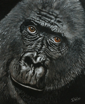 Named contemporary work « Gorille sur toile 100 % coton 340 g/m2. Peinture Originale acrylique. », Made by JEAN-CLAUDE ROBLES