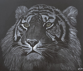 Named contemporary work « Tigre de Sumatra sur toile 100 % coton 340 g/m2. Peinture Originale acrylique. », Made by JEAN-CLAUDE ROBLES