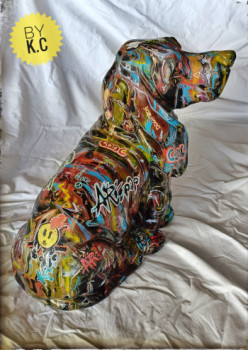 Named contemporary work « Basset Hound Pop'Art », Made by KLéORA CRéATIONS