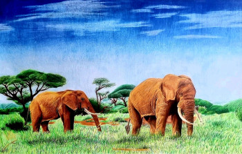 Named contemporary work « Savana - paire d'éléphants », Made by LARTMADA17