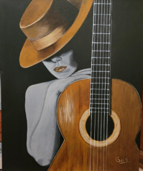 Named contemporary work « OMBRE ET GUITARE », Made by GHISLAINE LECA