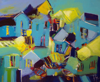 Named contemporary work « Maisons bleues », Made by MURIEL CAYET