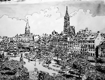 Named contemporary work « Place Keber Strasbourg vers 1900 », Made by RAPHAEL SEILER