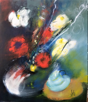 Named contemporary work « Bouquet aux coquelicots et papillons. », Made by SELO