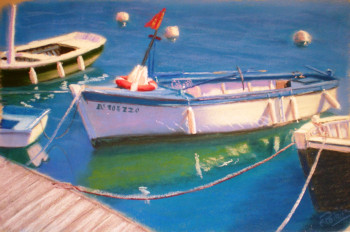 Named contemporary work « Barques à Port Haliguen », Made by ELISABETH POIRIER