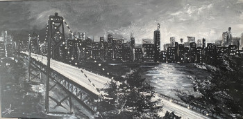 Named contemporary work « Le pont Brookline en noir et blanc », Made by MELANIE DENEUVE