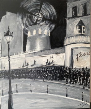 Named contemporary work « Le moulin rouge en noir et blanc », Made by MELANIE DENEUVE