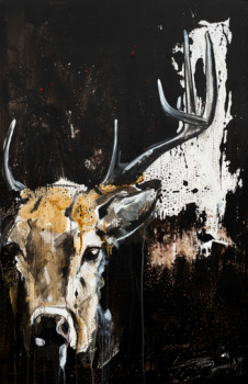Named contemporary work « cerf tache noir », Made by ėCLABOUSSEUR D'ART