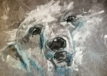 Named contemporary work « Head silver big polar bear », Made by ėCLABOUSSEUR D'ART