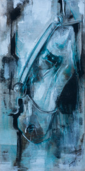 Named contemporary work « tete horse  bleu », Made by ėCLABOUSSEUR D'ART