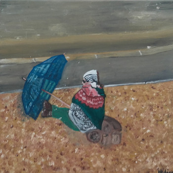 Named contemporary work « Tableau peinture moderne femme - Solitude », Made by NADEGEPAINTER