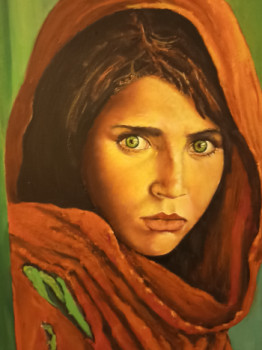 Named contemporary work « Afghane aux yeux vert d après photo maccurry », Made by CARMELO NAVARRA