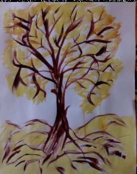 Named contemporary work « l'arbre jaune », Made by VIVIANE