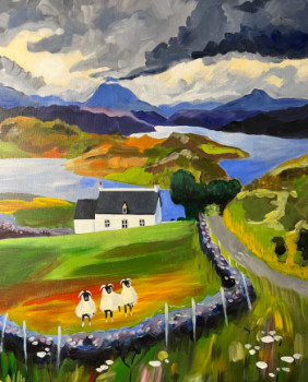 Named contemporary work « The three sheep. Scottish highlands. », Made by KENNETH MELVILLE
