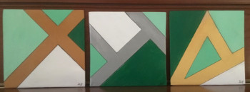 Named contemporary work « Triptyque abstrait déclinaisons de verts », Made by PATRICIA DELEY