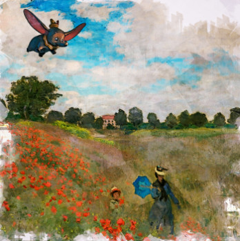 Named contemporary work « Dumbo : coquelicots ( based on a painting by Claude Monet) », Made by BENNY ARTE