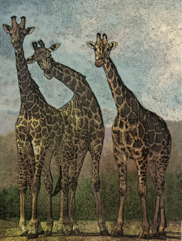Named contemporary work « les girafes », Made by JACKY ROUGET