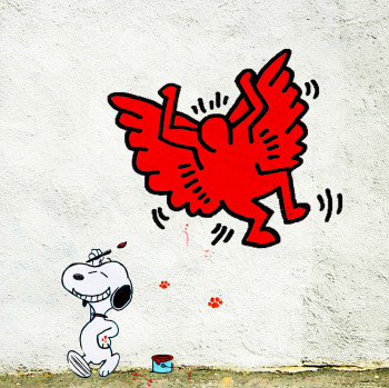 Named contemporary work « Keith Haring, Snoopy street Art », Made by BENNY ARTE
