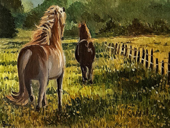 Named contemporary work « Les deux cheveaux », Made by GRéVé