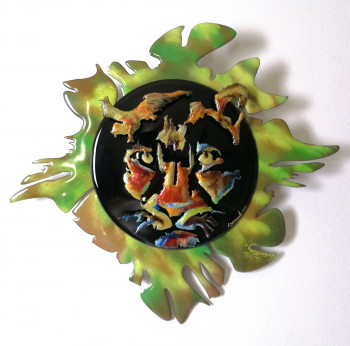 Named contemporary work « Pièce Murale décorative en émail sur cuivre et sur feuilles d'argent en trois dimensions '' Color Panther '' », Made by LES éMAUX ARéDIENS