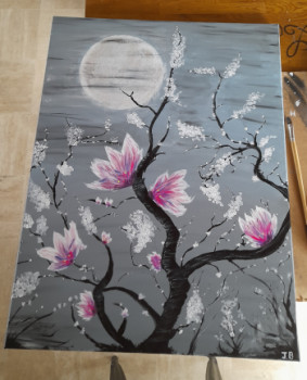 Named contemporary work « Magnolia au clair de lune », Made by JB