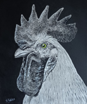 Named contemporary work « Coq sur toile 100 % coton 340 g/m2. Peinture Originale acrylique. », Made by JEAN-CLAUDE ROBLES