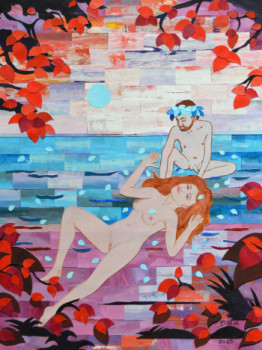 Named contemporary work « Couple dans un effet de paysage d'automne », Made by MICHEL BOETTCHER