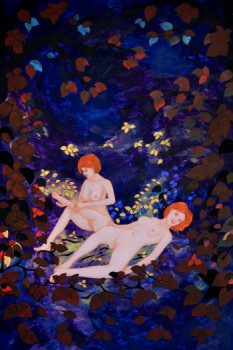 Named contemporary work « 2 femmes dans un effet de sous bois en automne », Made by MICHEL BOETTCHER
