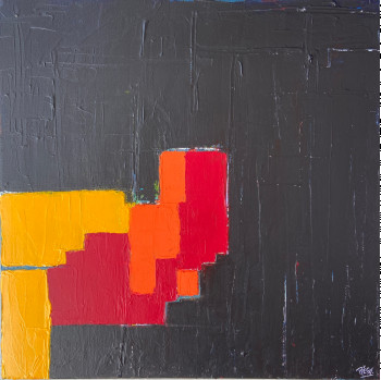 Named contemporary work « Palimpseste Noir, Rouge, Orange et Jaune », Made by RéGY