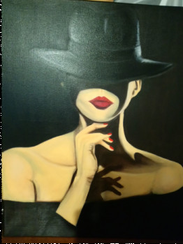 Named contemporary work « Femme au chapeau noir », Made by ISABELLE LANCHAS
