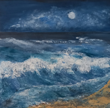 Named contemporary work « Mer, vague bleue », Made by BRIGI'ART