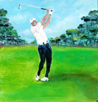 Named contemporary work « Tiger WOODS, Golfeur_ Golf de Lacanau », Made by JOëLLE DE LACANAU (KEHAL)
